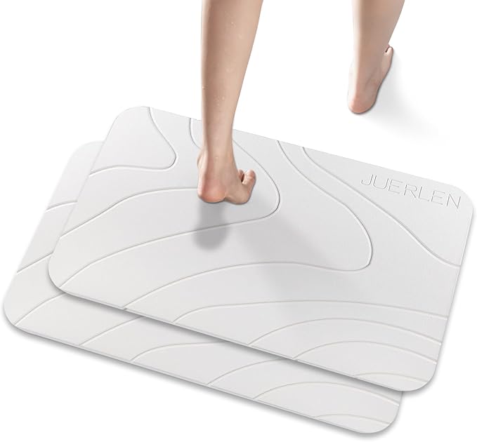 JUERLEN 2 Pack Diatomaceous Earth Shower Mat, Stone Bath Mat, Nonslip Super by JUERLEN