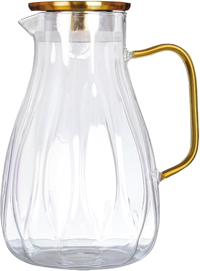 68 oz Glass Pitcher with Lid Water Pitcher with Handle and Spout Heat Resistant by AEFPOYMXU