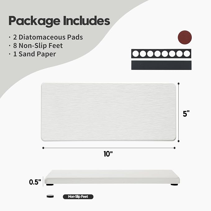 2PCS 10"x 5" Large Bathroom Sink Vanity Trays, Water Absorbing Diatomite Stone - Image 2