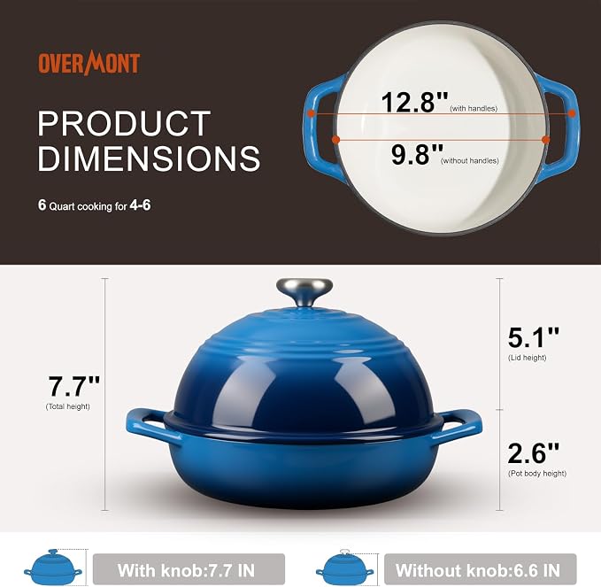 Overmont Enameled Cast Iron Bread Oven - 6QT Bread Dutch Oven - Image 5