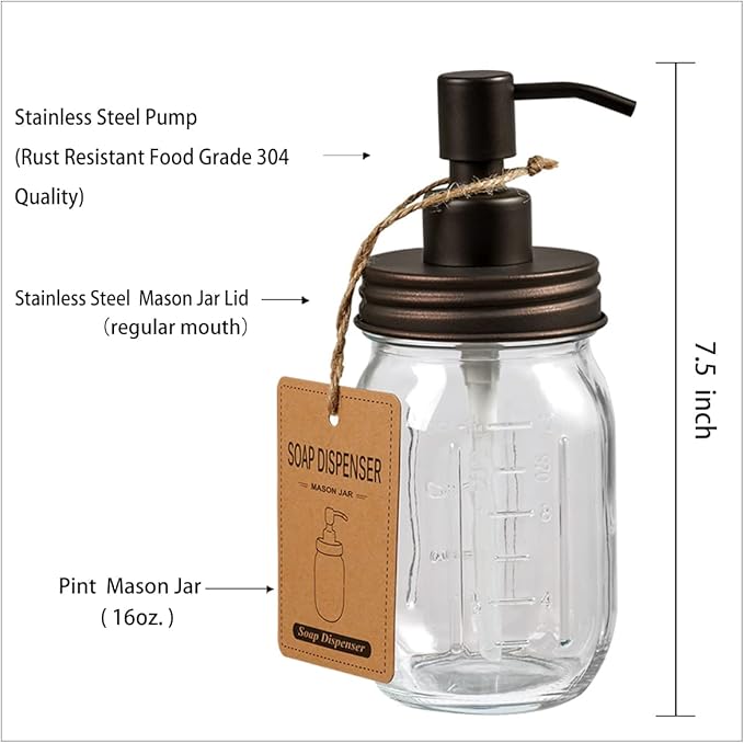 Amolliar 4 Pack Mason Jar Liquid Soap Dispenser, Rustproof Stainless Steel Lid - Image 4