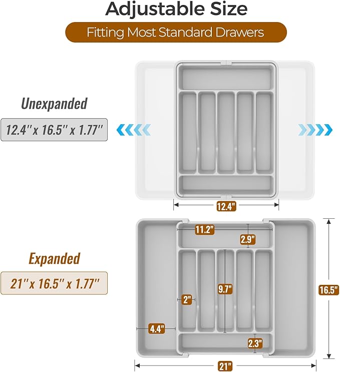 ukeetap Extra Large Expandable Silverware Organizer, BPA-Free Food-Safe Cutlery - Image 3