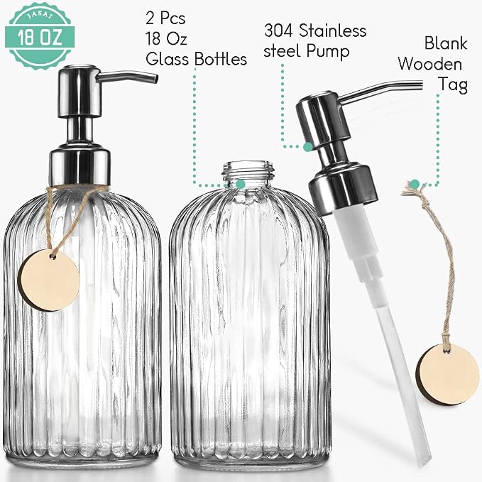 JASAI 2PACK 18 Oz Glass Soap Dispenser - Image 2