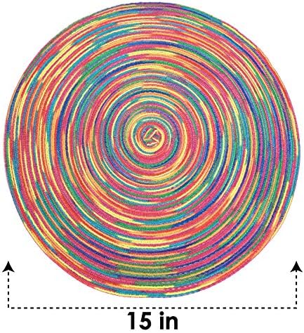 DOZZZ Round Braided Placemats Set of 6, 15 in Colorful Table Mats for