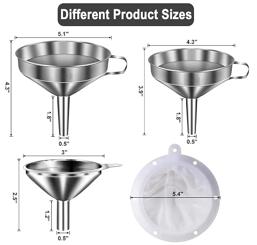 Stainless Steel Funnels for Kitchen use, Cleaning Brush, 200 Mesh Food Filter - Image 2