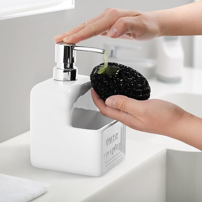 RQYIXI Soap Dispenser with Sponge Holder Ceramic Hand and Dish Soap Dispenser - Image 7