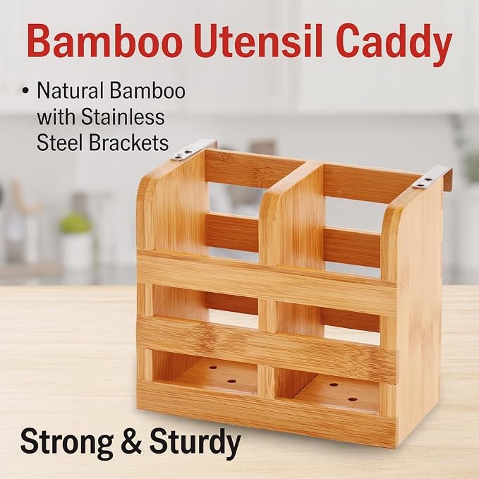 HIC Kitchen Dish Rack Caddy for Folding Dish Drying Rack, Natural Bamboo - Image 3