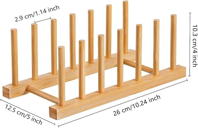 HBlife 4pcs Bamboo Dish Plate Bowl Cup Book Pot Lid Cutting Board Drying Rack - Image 2