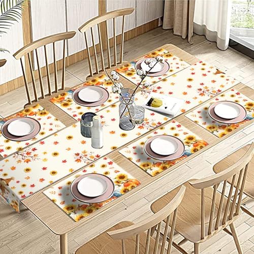 Fall Scarecrow Table Runner & Place Mats Set of 6, 70 in