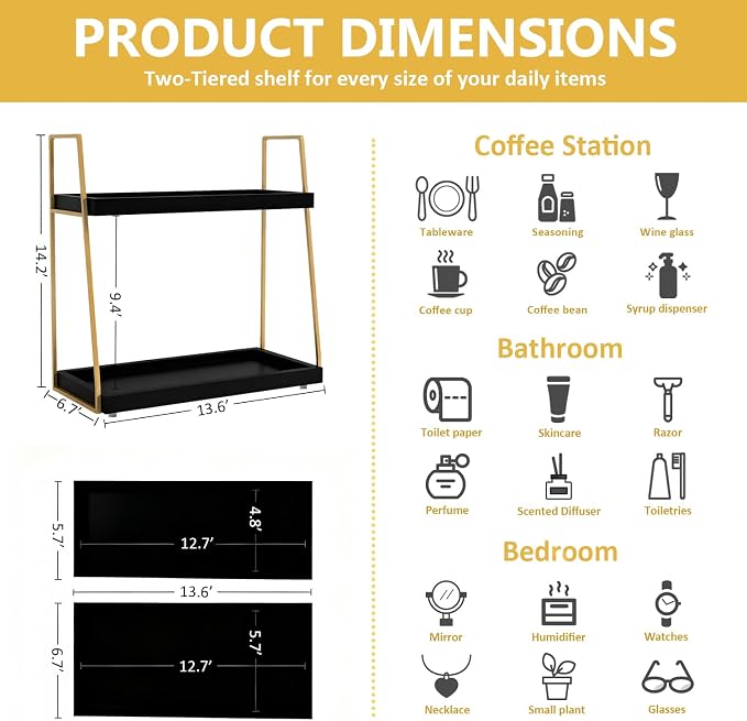Coffee Bar Accessories, 2 Tier Large Wooden CoffeeBar Shelf - Image 3
