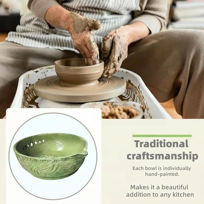 Garlic Grater Bowl 7-hole 2-in-1Kitchen Spanish Handheld Herb Stripper Ceramic - Image 8