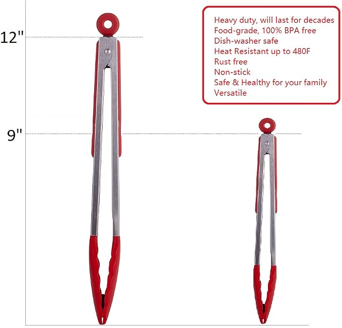 Kitchen Tongs Set of 2 – 9 inch & 12 inch – Stainless Steel Food Tongs - Image 4