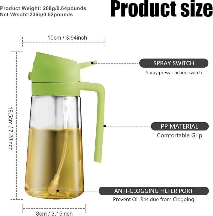 2 in 1 Glass Oil Sprayer & Dispenser, 16oz/470ml Olive Cooking, Air Fryer - Image 7