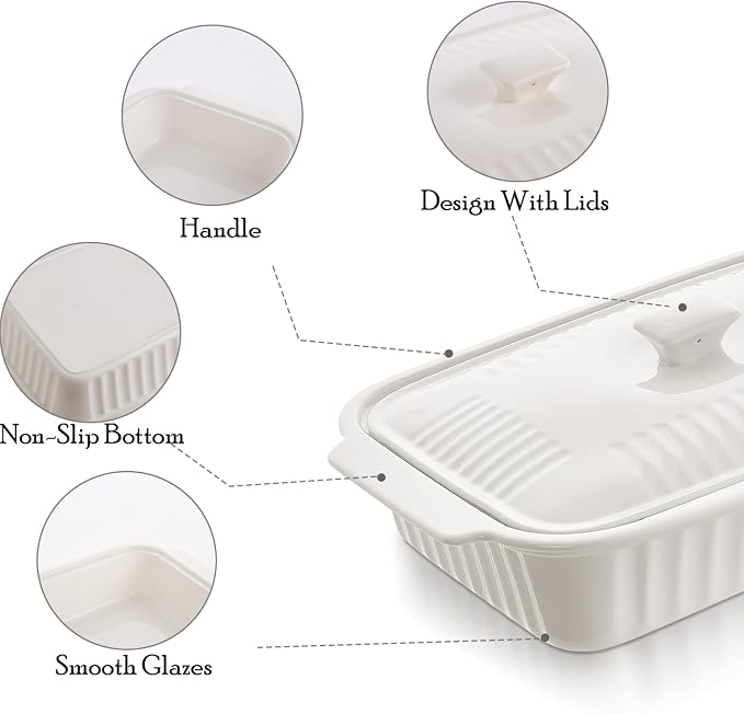Large Baking Dish with Lid, 5.5 Quart Lasagna Pan with Lid, 13.5x9 inch Ceramic - Image 4