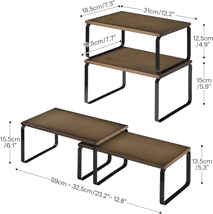 HOOBRO Cabinet Organizer Shelf, Expandable Kitchen Storage, Stackable Bamboo - Image 3