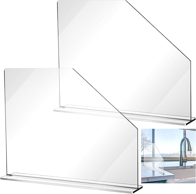 Vesici 2 Pcs Clear Acrylic Sink Splash Guard Freestanding Panel Barrier by Vesici