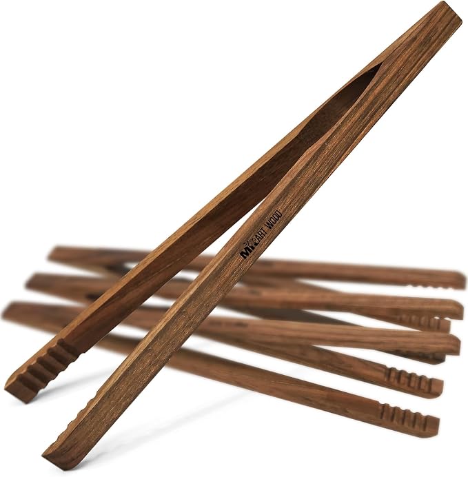 Dark Wood Toaster Tongs Set of 4 – 10 Inch Kitchen Tongs by MrArtWood