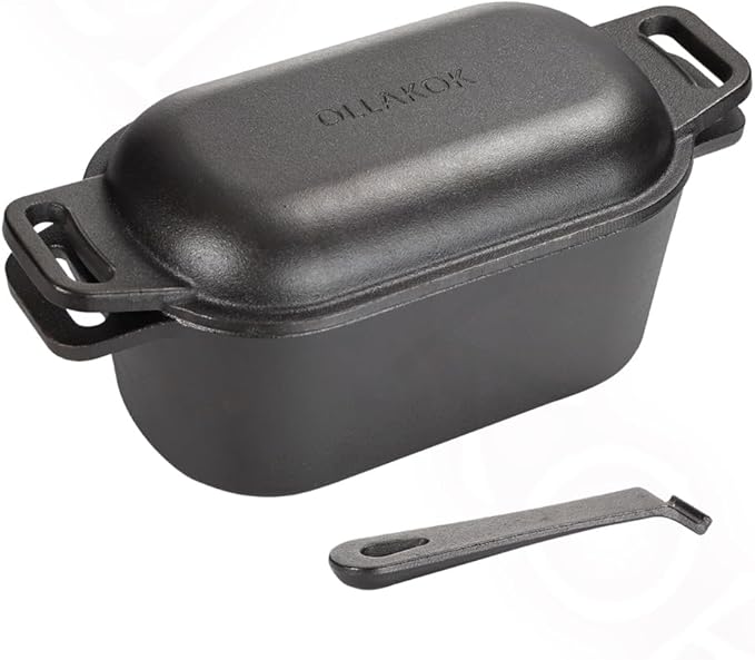2-in-1 Pre-Seasoned Cast Iron Dutch Oven Pot by OLLAKOK