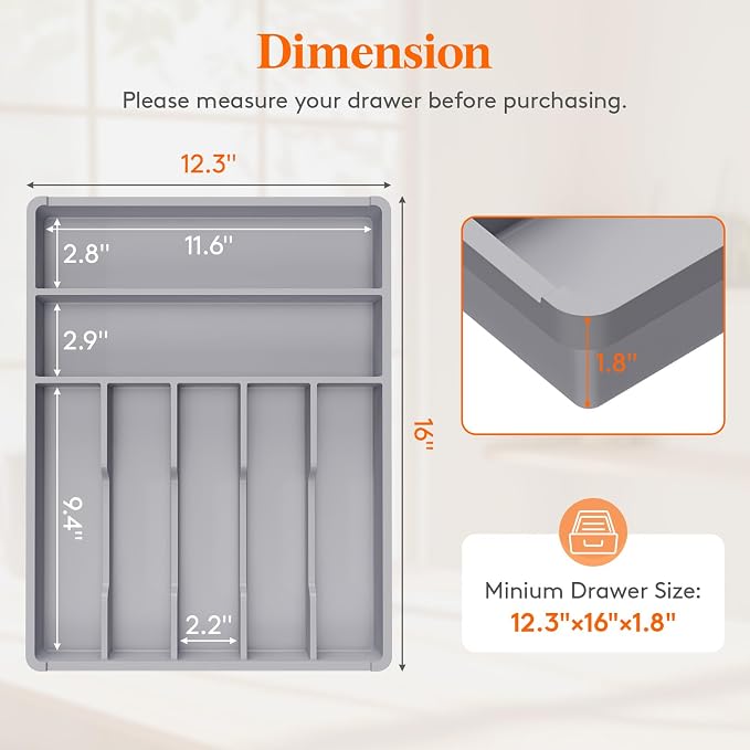Lifewit Silverware Drawer Organizer Tray, Plastic Cutlery Storage - Image 3