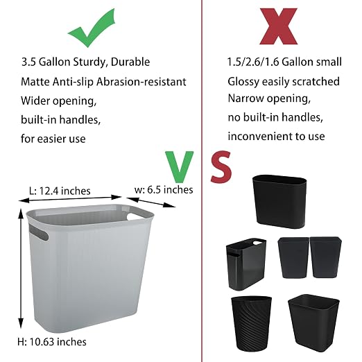 rejomiik Small Trash Can, 3.5 Gallon Garbage Can, Slim Waste Basket, Plastic - Image 3