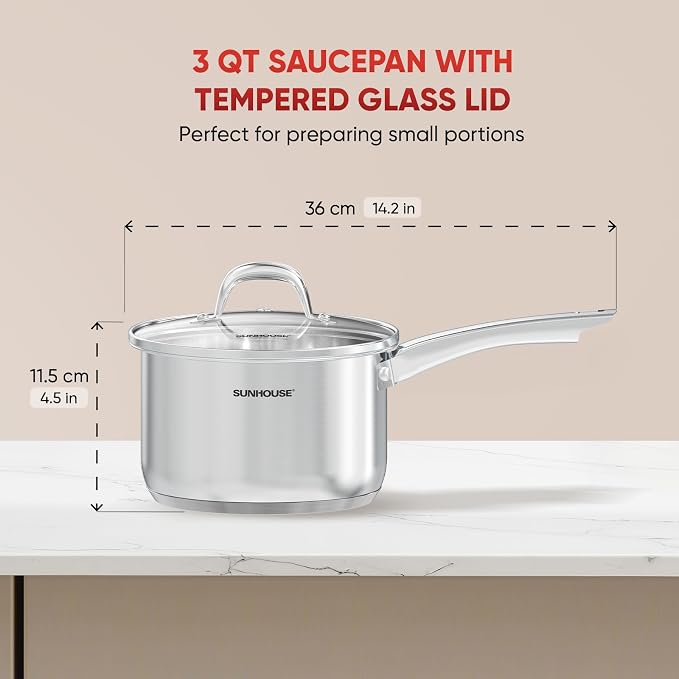 SUNHOUSE – 3 Quarts Stainless Steel Sauce Pan - Image 2