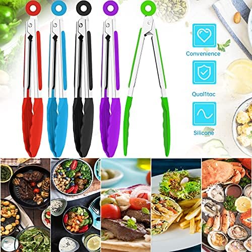 7 Inch Silicone Tongs Set, 5 Pieces