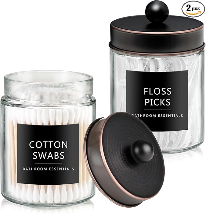 SheeChung 2-Pack Qtip Holder Dispenser-Glass Apothecary Jars by SheeChung
