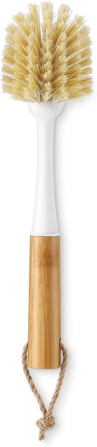 SUBEKYU Dish Brush with Bamboo Handle, Kitchen Dish Scrubber Built-in Scraper - Image 4