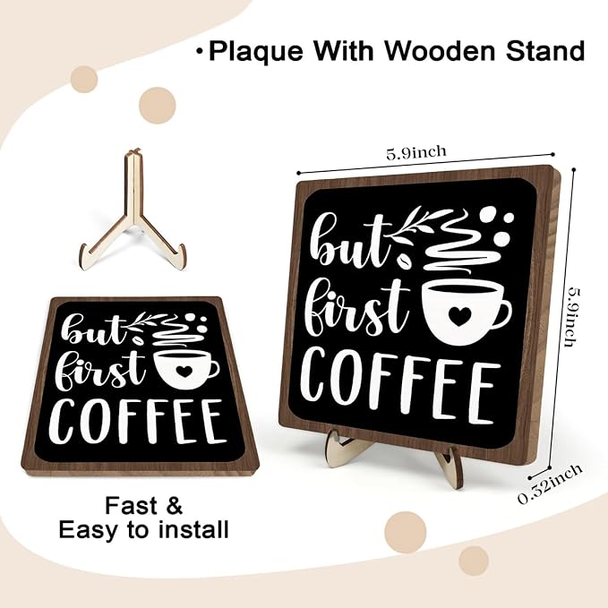 Vintage Coffee Bar Wooden Plaque Desk Sign, Farmhouse Wood Plaque Tabletop Decor - Image 2