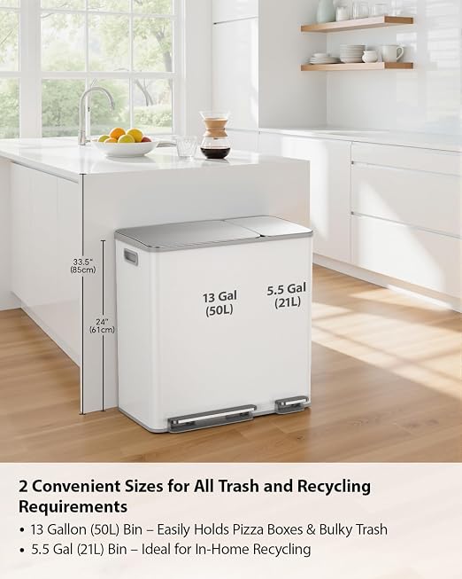 Lovewind Double Trash Can Kitchen, 13+5.5 Gallon Stainless Steel Dual Trash and - Image 2