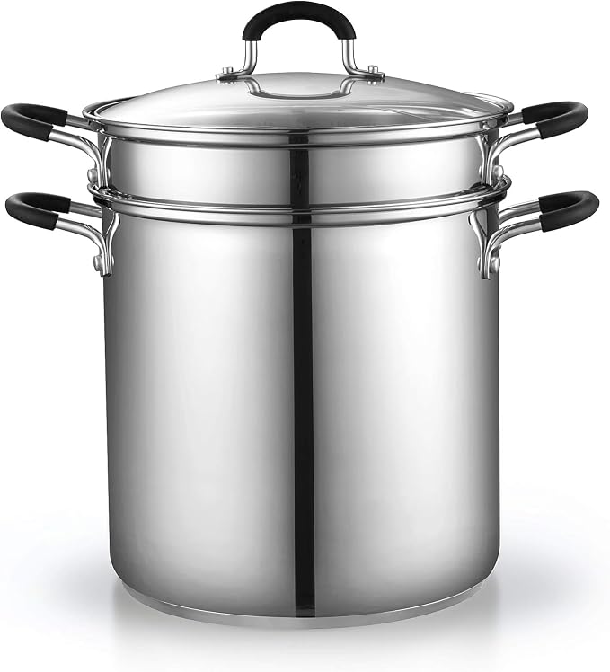 Cook N Home 4-Piece Stainless Steel Pasta Cooker Steamer Multipots, 12 Quart - Image 3