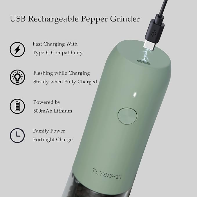 TLYSXPRO Electric Salt and Pepper Grinder Set, USB Rechargeable, Automatic Salt - Image 4