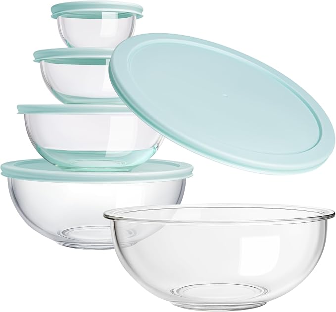 Luvan Glass Mixing Bowl with Lids Set of 5, Space-Saving Nesting Bowls - Image 2