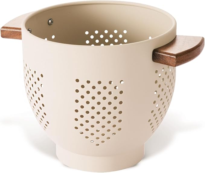 BeFare Metal Colander with Wood Handle and Stable Base, Powder Coated Steel by Unknown