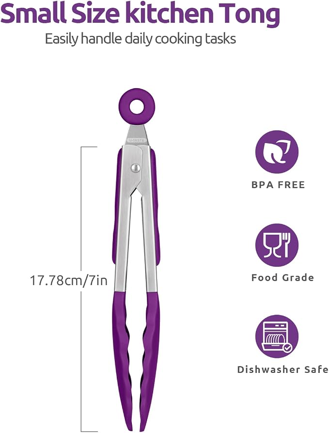 600ºF Heat Resistant Kitchen Tong: U-Taste 7 inch Silicone Cooking Tong - Image 2