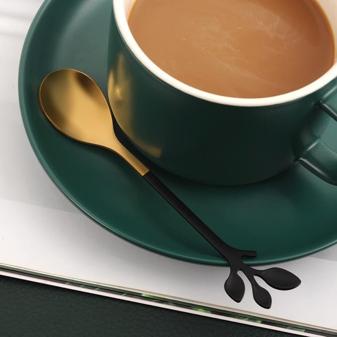 AnSaw Small Coffee Spoon Holder Set, 4.7" Mini Leaf Dessert Spoon, Stainless - Image 9