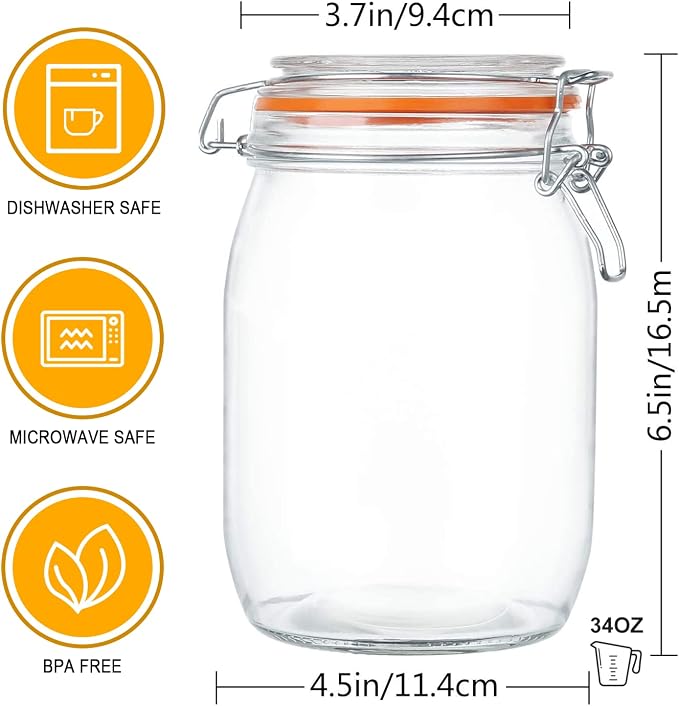 Glass Jars 32oz, Airtight Glass Food Storage Jar - Image 2