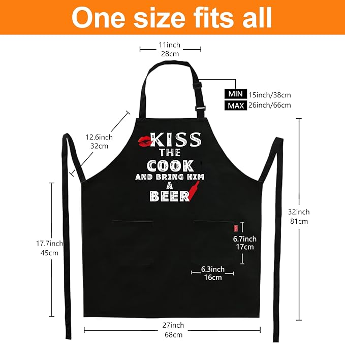 Grilling Apron - KISS THE COOK AND BRING HIM A BEER - Funny BBQ Aprons - Image 4