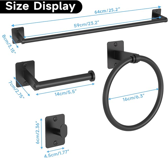 Matte Black Bathroom Accessories Set, KLJKPA 4 Pieces Bathroom Hardware Set - Image 7