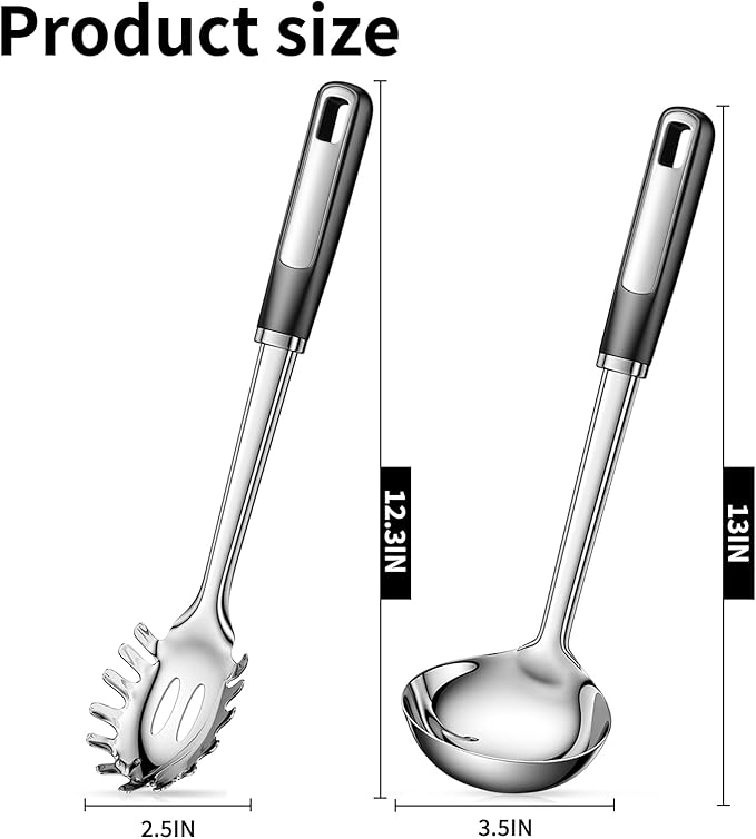 Stainless Steel Ladle and Pasta Server Set, Food-Grade Thickened Metal Soup - Image 9