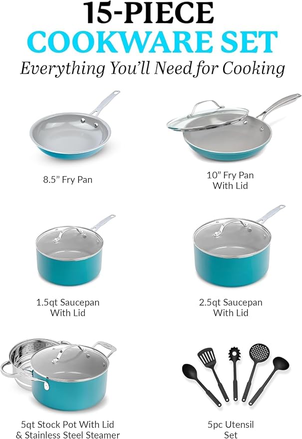 GOTHAM STEEL 15 Pc Ceramic Cookware Set, Ceramic Pots and Pans Set Non Stick - Image 2