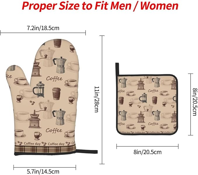Vintage Coffee Themed Oven Mitts Heat Resistant, Vintage Pot Holder and Oven - Image 4