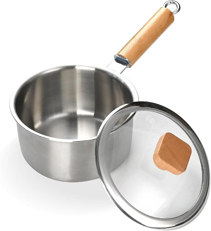 Saucepan with Lid, 1.5QT Uncoated Stainless Steel Sauce Pan with Staly-Cool by Amafox