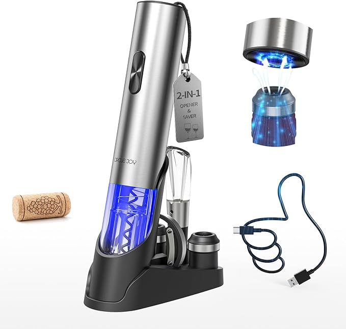 CIRCLE JOY Electric Wine Opener 7-in-1 Stainless Steel Rechargeable Electric by CIRCLEJOY