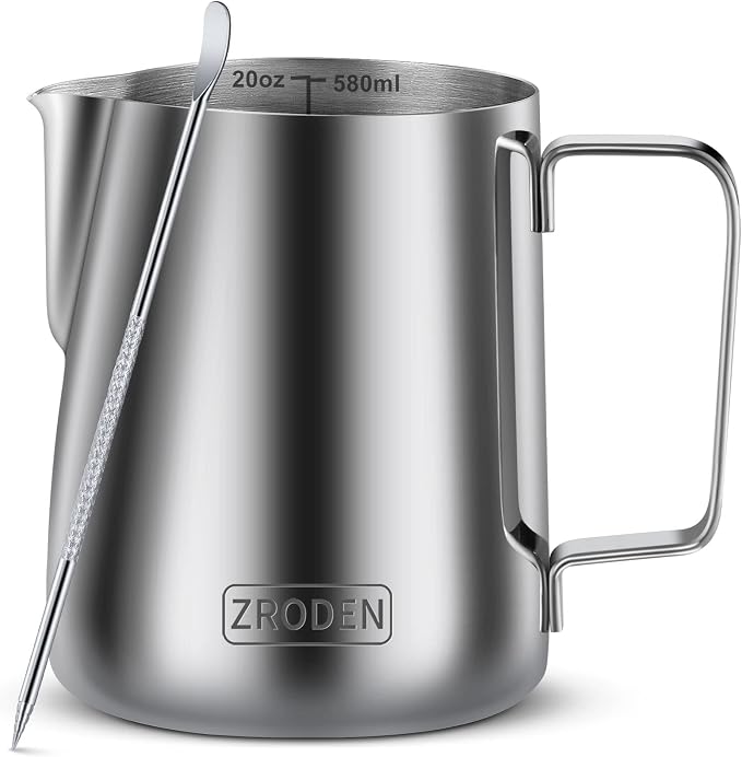 Milk Frothing Pitcher, 20oz Espresso Steaming Pitchers Stainless Steel by Zroden