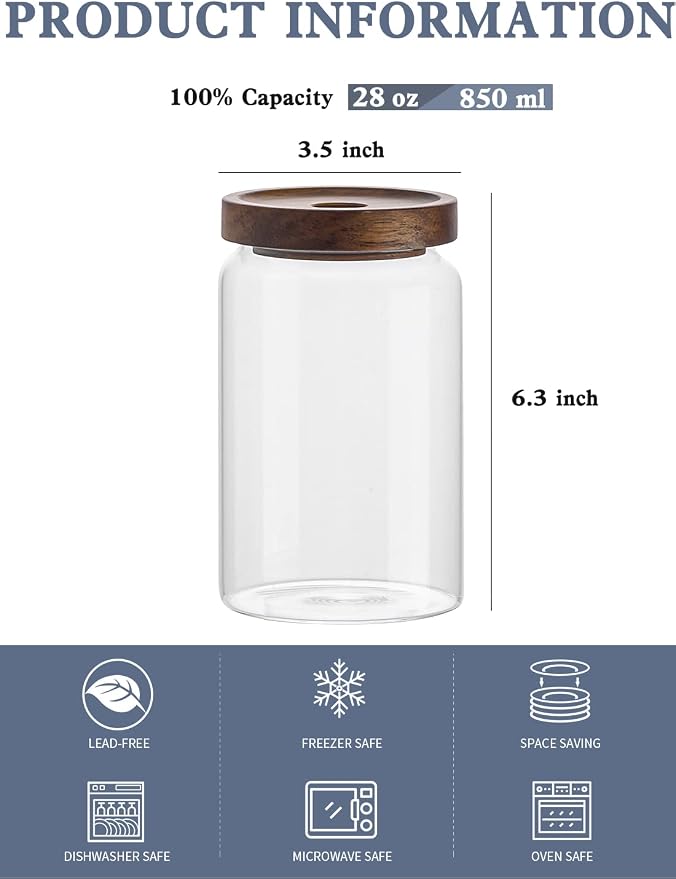 Kanwone Glass Storage Containers Set of 6, 28 Ounce Airtight Food Storage - Image 2