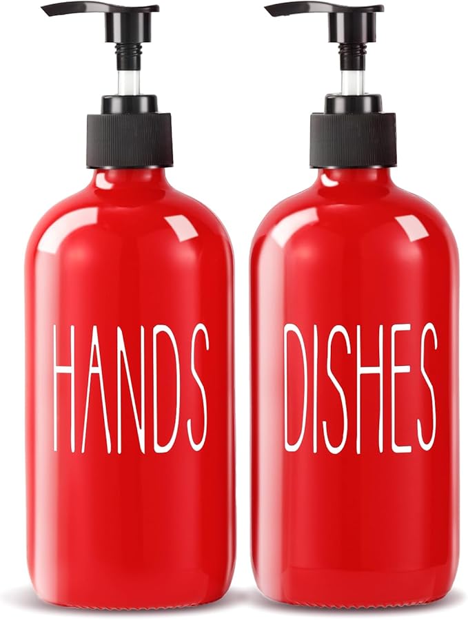 COHOSEGE Glass Soap Dispenser Set 2 Pack, 16 Oz Dish Soap Dispenser by COHOSEGE