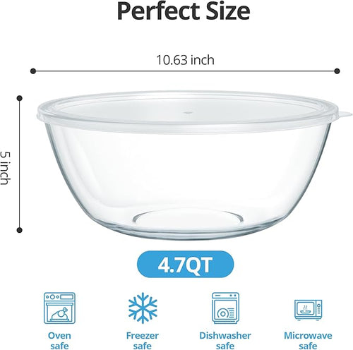 4.7 Qt Extra Large Glass Mixing Bowls Clear Glass Salad Cooking Bowls - Image 2