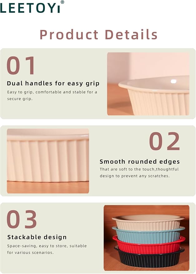 LEETOYI Porcelain Small Oval Au Gratin Pans, Baking Dish Set - Image 8
