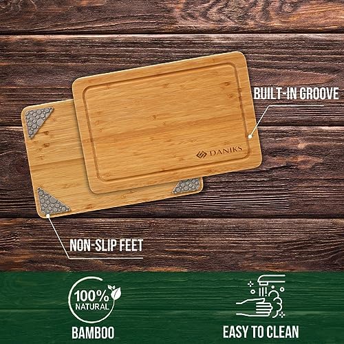 Daniks Bamboo Cutting Board Set of 2 with Juice Groove, XL 16x12 & L